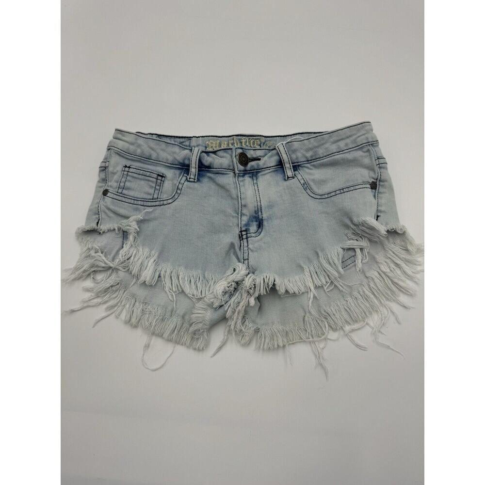Machine Jean Hot Shorts Size 30 LARGE Blue Denim Shorts Cut Offs Distressed C1